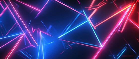 Poster - Neon gaming geometric abstract glowing cyberpunk style banner for advertising and promotion background wallpaper AI generated image