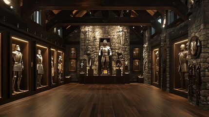 Medieval Armor Display in a Stone and Wood Room