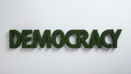 democracy word shrubs trimmed on white background