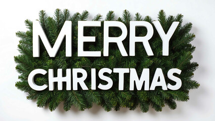 Sticker - merry christmas word shrubs trimmed on white background