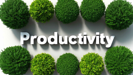 Wall Mural - productivity word shrubs trimmed on white background