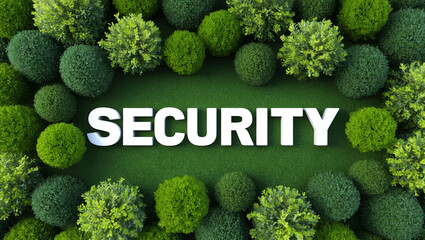 Wall Mural - security word shrubs trimmed on white background