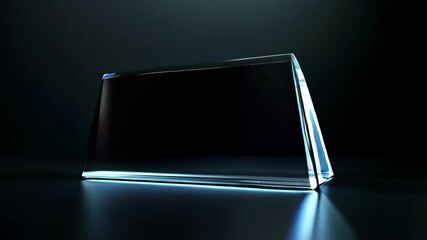 Poster - transparent 3d glass block illuminated by soft blue lights, creating a minimalistic and futuristic d