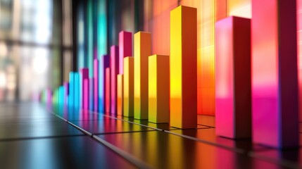 Poster - A high-resolution image of a 3D bar chart with vibrant, colored bars ascending against a sleek, modern background, showcasing data trends and comparisons.