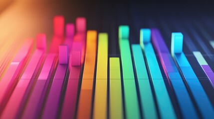 Poster - A high-resolution image of a 3D bar chart with vibrant, colored bars ascending against a sleek, modern background, showcasing data trends and comparisons.
