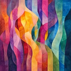 Wall Mural - Abstract Watercolor Painting with Vibrant Colors and Curved Shapes