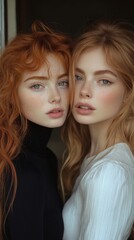 Canvas Print - Image shows two women with red and blonde hair, each with light eyes and wearing black and white tops, respectively