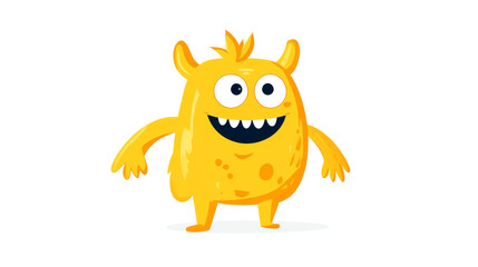 cute yellow monster cartoon character illustration vector on white background.