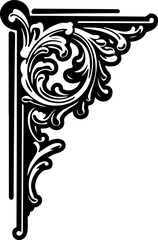 Canvas Print - Ornate Vintage Corner Design Element in Black Ink