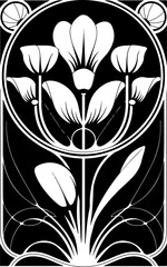 Art Nouveau Floral Design in Black and White