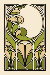 Wall Mural - Art Nouveau Floral Design with Green and Beige Tones