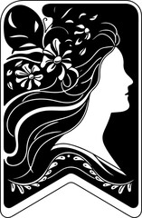 Poster - Elegant Profile with Floral Elements in Black and White