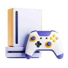 3D rendering of game console and game controller with vivid colors and sleek design for modern games with creative and colorful visualization.