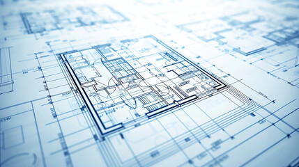 close-up of a miniature house model placed on architectural blueprints, symbolizing planning,