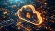© Sasint - A secure cloud with multiple layers of encryption and digital locks, protecting sensitive data stored within, set against a bright, digital sky