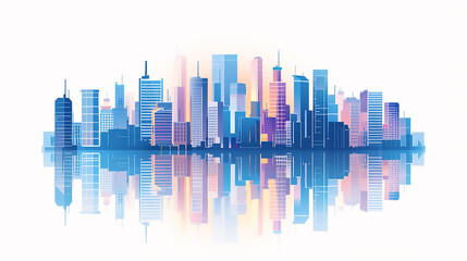 white background Blue neon city skyscrapers modern technology concept flat vector, isolated