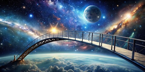 Wall Mural - Fantasy bridge spanning through outer space, fantasy, space, bridge, futuristic, rendering, cosmic, ethereal