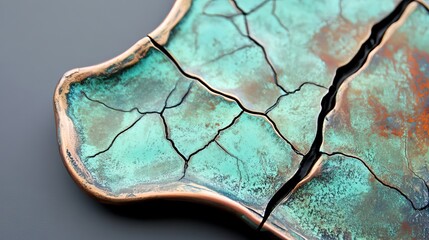 Cracked Copper Tray with Green Patina