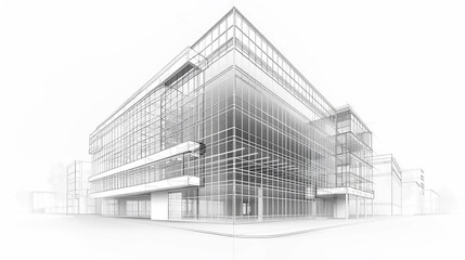 Wall Mural - white background Modern Architecture building construction perspective design, building sketch line drawing 