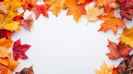 Wall Mural - Autumn leaves background with copy space