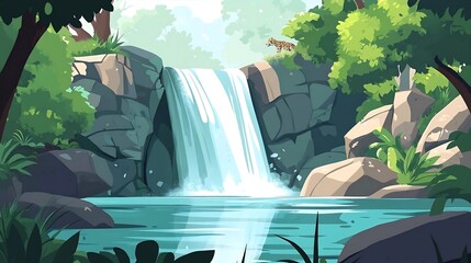 Wall Mural - Jungle Waterfall with Leopard