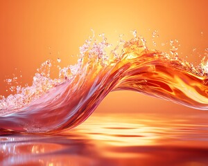 Vibrant water splash capturing motion and color, illuminated by warm orange light, perfect for creative and energetic visuals.