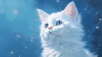 Canvas Print - portrait of a cat on blue background