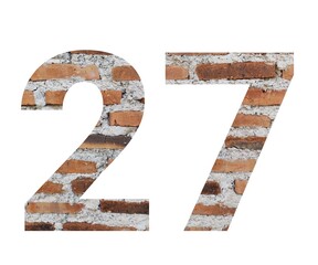 illustration of the number 27, formed by a cutout of a brick wall texture. This unique and rustic image is perfect for design projects that require a vintage or industrial aesthetic.