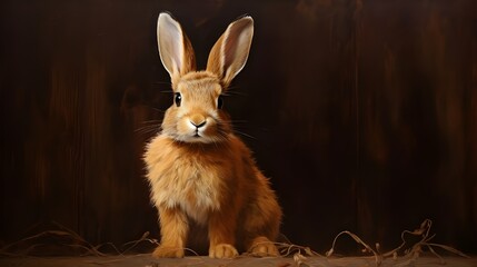 Wall Mural - brown rabbit on black background.