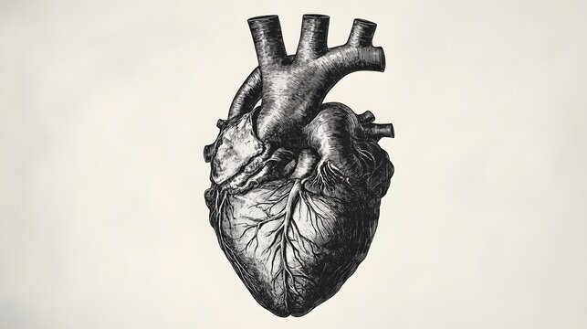 Vintage-style black and white heart illustration image