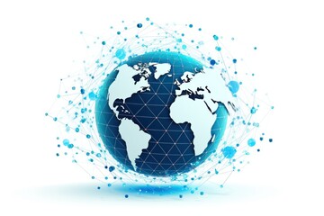 Poster - A globe with connecting lines and icons, illustrating global reach and connectivity