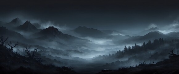 landscape with dark scene with misty background