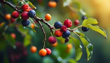 Wall Mural - vibrant summer berries hanging from a tree branch, celebrating natures beauty and freshness