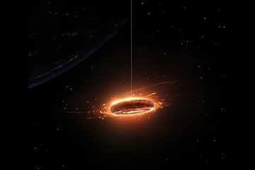 Poster - A photorealistic depiction of a cell phone signal, depicted as a pulsating orb of light, traversing the atmosphere and reaching a satellite bathed in the glow of moonlight