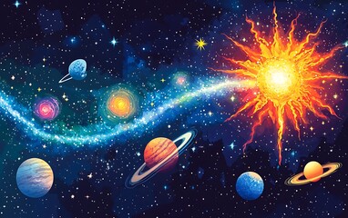 cosmic journey: evolution of a star from nebula to supernova in flat vector illustration