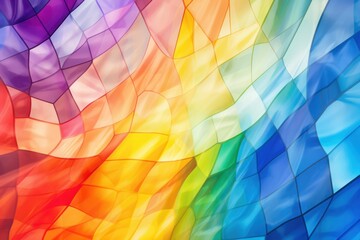 Poster - A rainbow flag composed of stained glass, sunlight streaming through the translucent colors, creating a mesmerizing spectacle