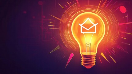 Poster - Lightbulb with Email Icon in Abstract Background.