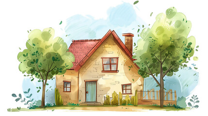 Wall Mural - cute house watercolor illustration material background painting generative ai