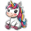 © Nottenaj - 5. A chubby unicorn with a rainbow mane, starry eyes, and blushing cheeks, sitting with a playful expression, outlined in a bold, sticker-style design.