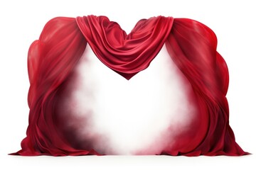 A surreal dreamscape featuring a red velvet curtain morphing into a giant heart, symbolizing the transformative power of love.