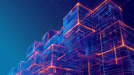 Poster - Futuristic Cityscape with Glowing Lines.