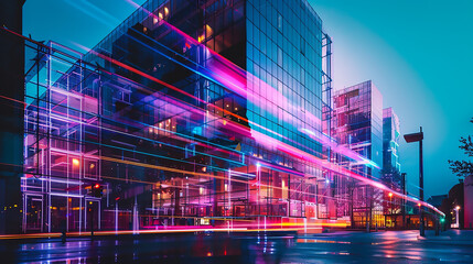 Poster - futuristic cityscape with glowing lines.