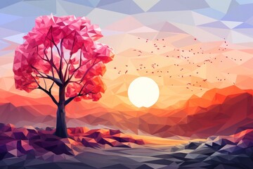 Aufkleber - Low poly geometric landscape with vibrant colors and sharp edges