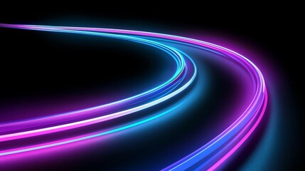 Poster - Neon light effect glowing trails. Colorful light motion speed background. Motion blur long time effect. Technology 5G design concept. Laser beam sparkling on dark scene. Fast, fast moving to the