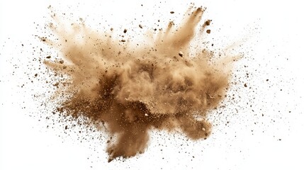 Poster - A golden storm of sand explodes against a transparent background, abstract sand clouds fly in the air.