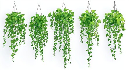 Wall Mural - Modern cartoon green ivy set with grape liana stems, climbing leaves, and plants in a garden. Isolated on white background.