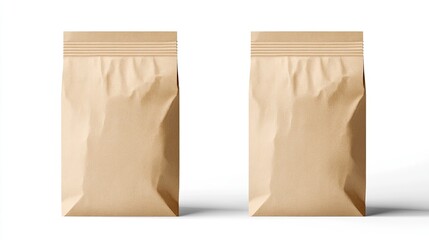 Two brown paper bags side by side, displaying the front and back views on a white background, ideal for product mockups and eco-friendly branding visuals.