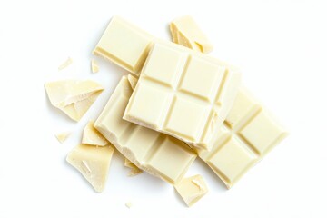 Canvas Print - Milk chocolate squares with broken pieces of white chocolate on a white background.