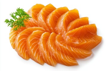 Wall Mural - Raw salmon fillet slices isolated on a white background, a popular raw fish for raw ingredients.