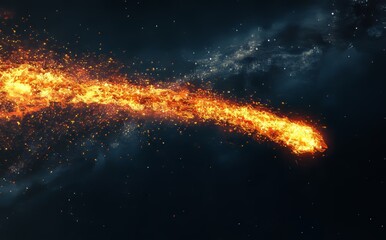 Aufkleber - With a glowing trail of flames, a fiery comet or meteor streaks through the stars